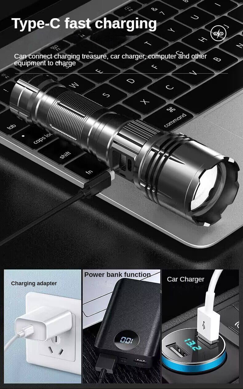 【SG-X20】New Design Super Bright Rechargeable 21700 Battery Laser Zoom Flashlight